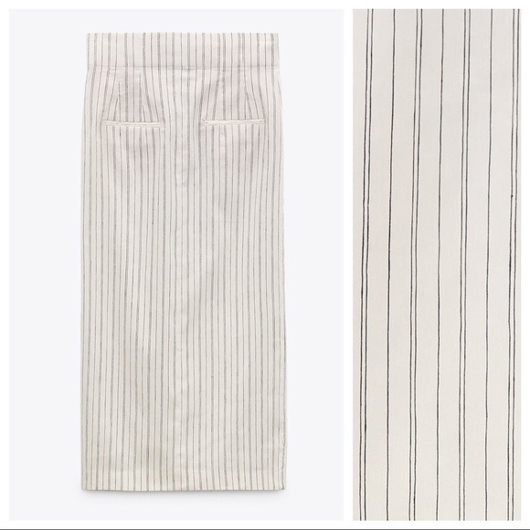 NWT. Zara White Striped Linen Blend Midi High-Waist Skirt. Size XS. - Picture 4 of 8